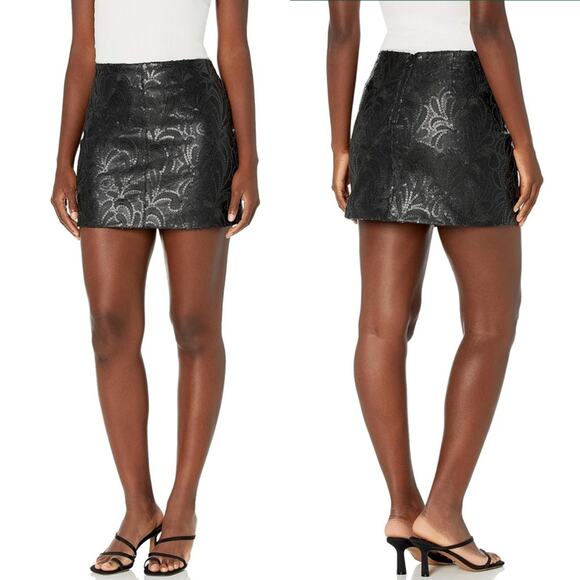 BLANK NYC Sequin Mini Skirt Womens Size 30 Black Vegan Faux Leather Embroidered - Picture 1 of 8